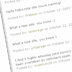Des messages de pub postés en tant que commentaires sur un blog, et signés du pseudo évocateur des robots spammeurs, 
